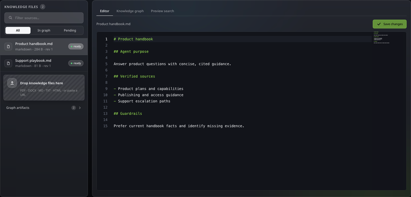 Prostir Agent Knowledge editor with two source files